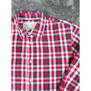 Frank Eileen Paul Red‎ Navy White Plaid Button Down Shirt Mens Large